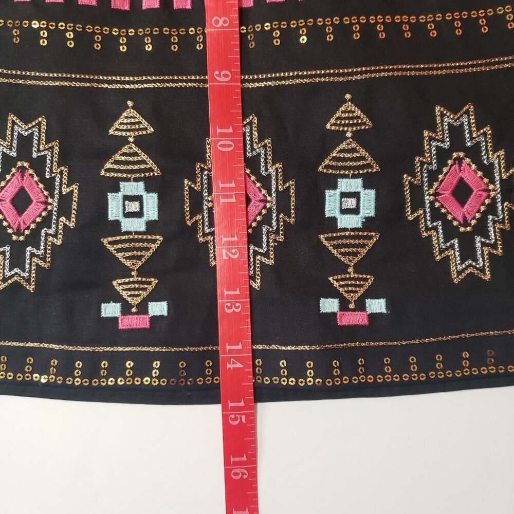 Miami Brand Embroidered Tribal Print Mini Skirt Women’s Medium Black Multicolor - Picture 8 of 16